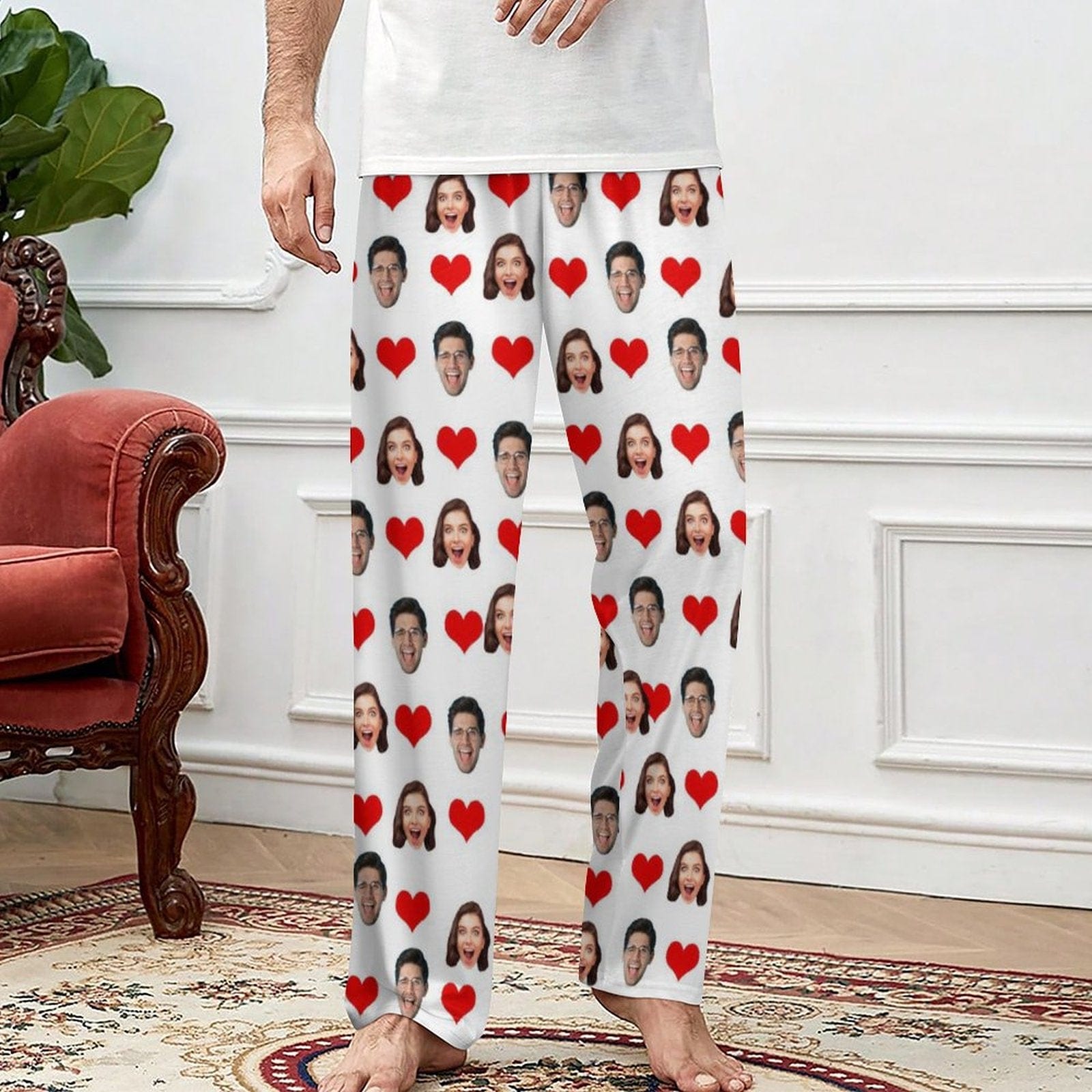 Custom Custom Cat Dog Face Solid Color Pajama Pants and Pet Dog Bandana - YesCustom