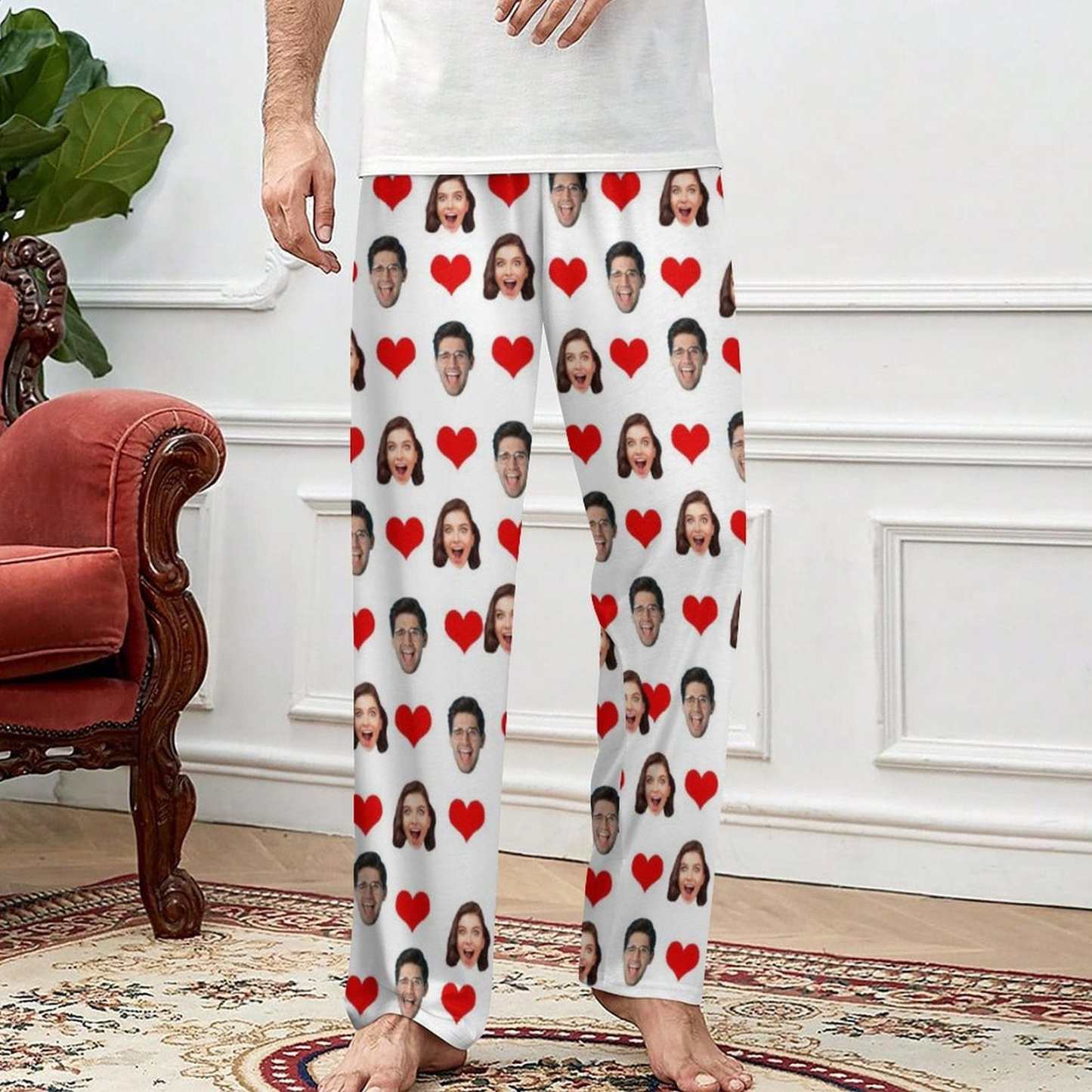 Custom Custom Cat Dog Face Solid Color Pajama Pants and Pet Dog Bandana - YesCustom