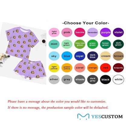 Custom Custom Cat Dog Face Solid Color Pajama Set Women's Short Sleeve Loungewear Athletic Tracksuits and Pet Dog Bandana - YesCustom
