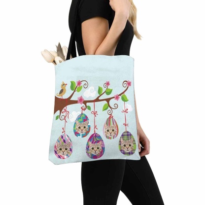 Custom Custom Cat Face Easter Eggs Canvas Tote Bag - YesCustom