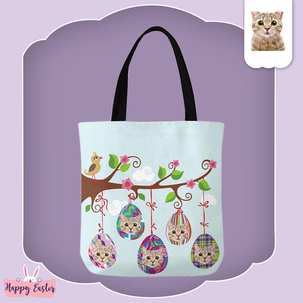 Custom Custom Cat Face Easter Eggs Canvas Tote Bag - YesCustom