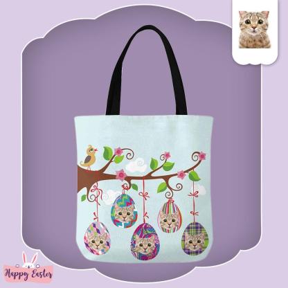 Custom Custom Cat Face Easter Eggs Canvas Tote Bag - YesCustom