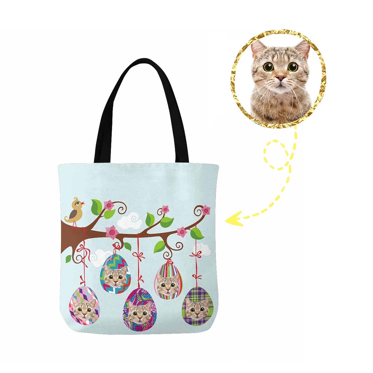 Custom Custom Cat Face Easter Eggs Canvas Tote Bag - YesCustom