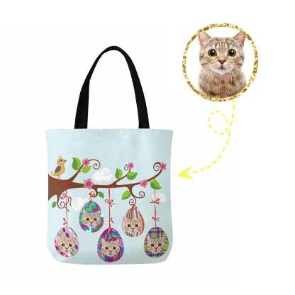 Custom Custom Cat Face Easter Eggs Canvas Tote Bag - YesCustom