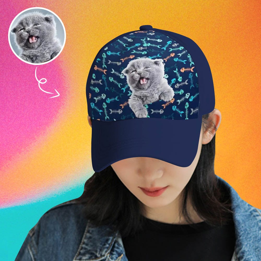 Custom Custom Cat Face Fish Bone Unisex Baseball Cap - YesCustom