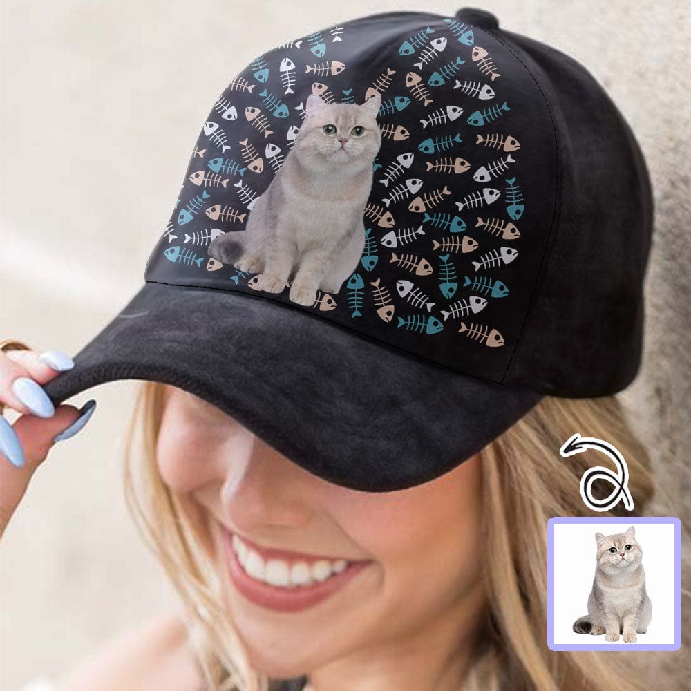 Custom Custom Cat Face Fish Bone Unisex Baseball Cap - YesCustom