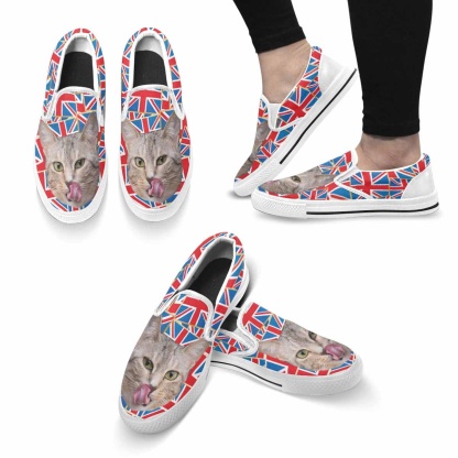 Custom Custom Cat Face Flag Slip-on Canvas Shoes - YesCustom