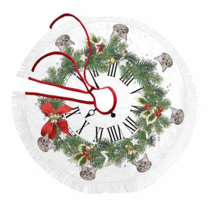 Custom Custom Cat Face Garland Clock Christmas Tree Skirt With Tassel - YesCustom