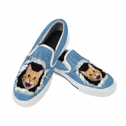 Custom Custom Cat Face Jean Slip-on Canvas Shoes - YesCustom