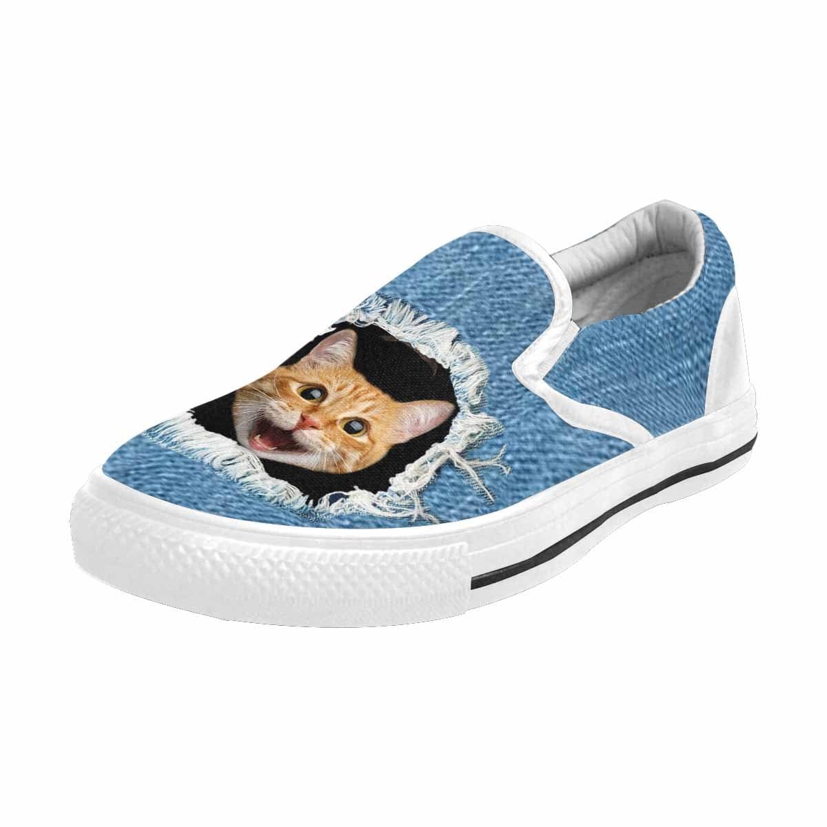 Custom Custom Cat Face Jean Slip-on Canvas Shoes - YesCustom