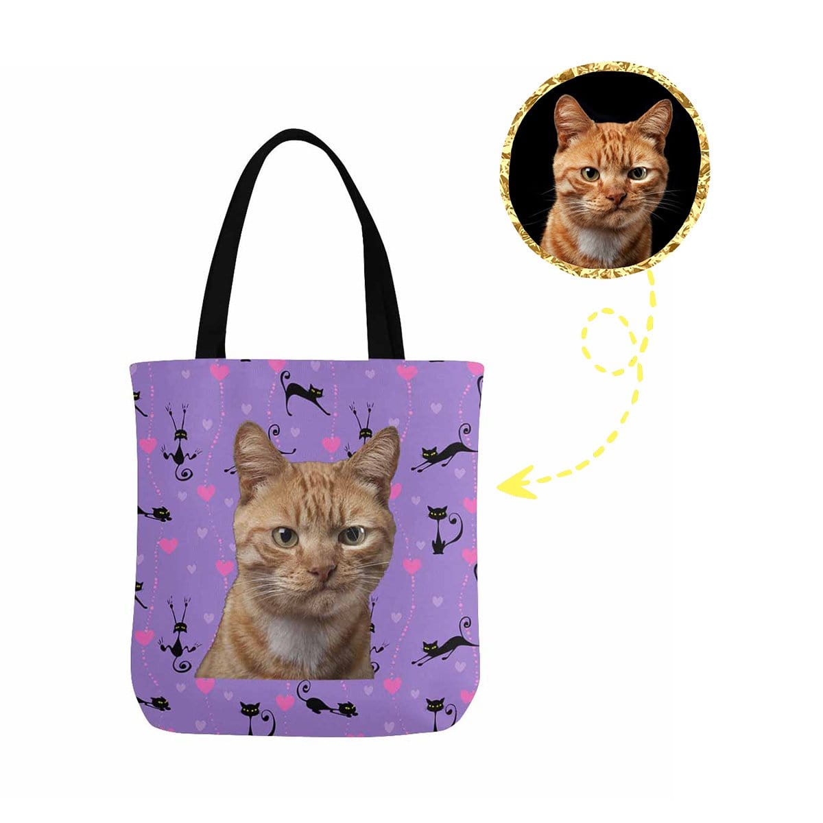 Custom Custom Cat Face Love Heart Canvas Tote Bag - YesCustom