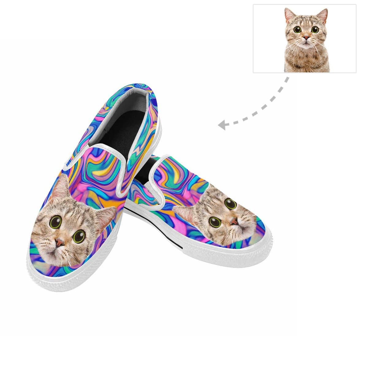 Custom Custom Cat Face Marble Slip-on Canvas Shoes - YesCustom