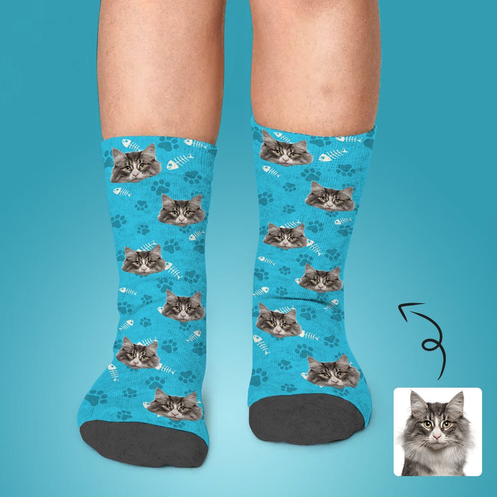 Custom Custom Cat Face Socks Funny Printed Photo Pet Socks Personalized Picture Footprint Kid's Socks - YesCustom