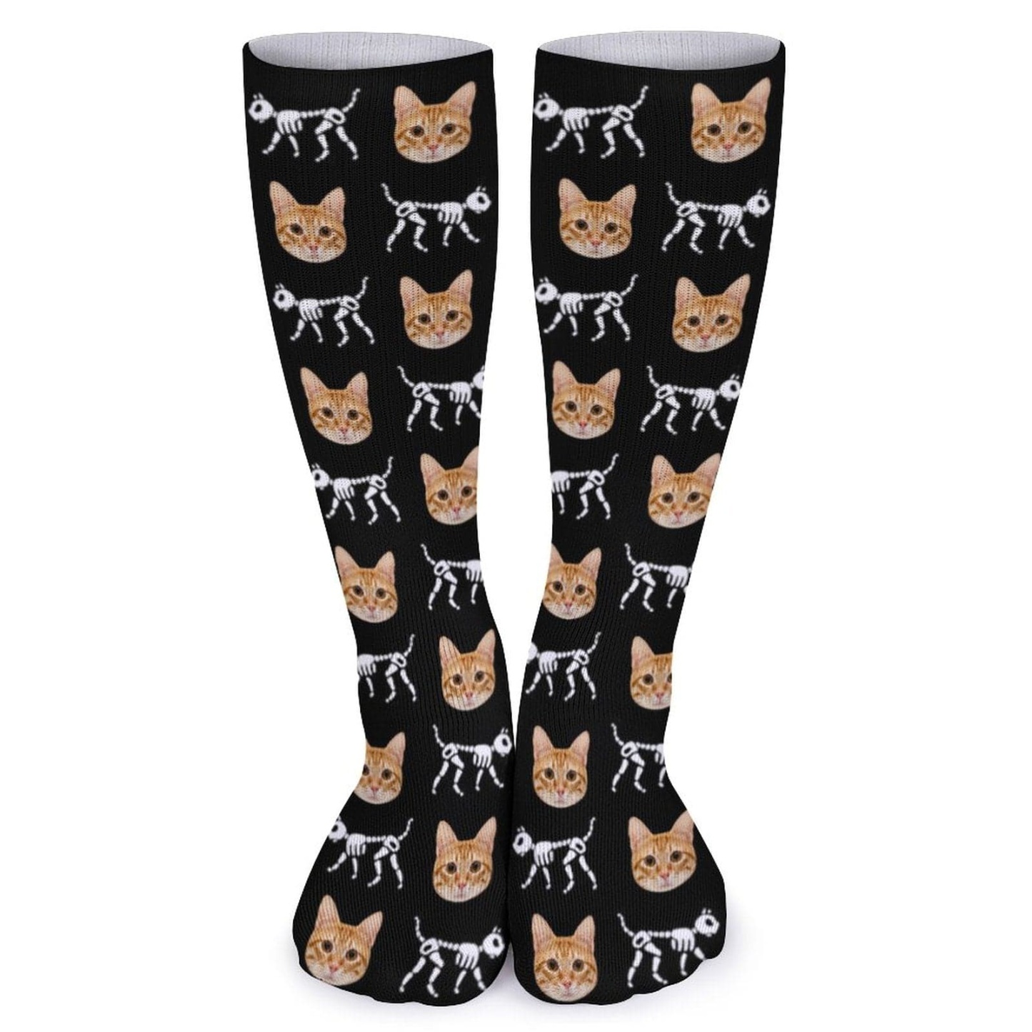 Custom Custom Cat Face Sublimated Crew Socks Skeleton Socks Personalized Funny Photo Socks Gift for Halloween - YesCustom