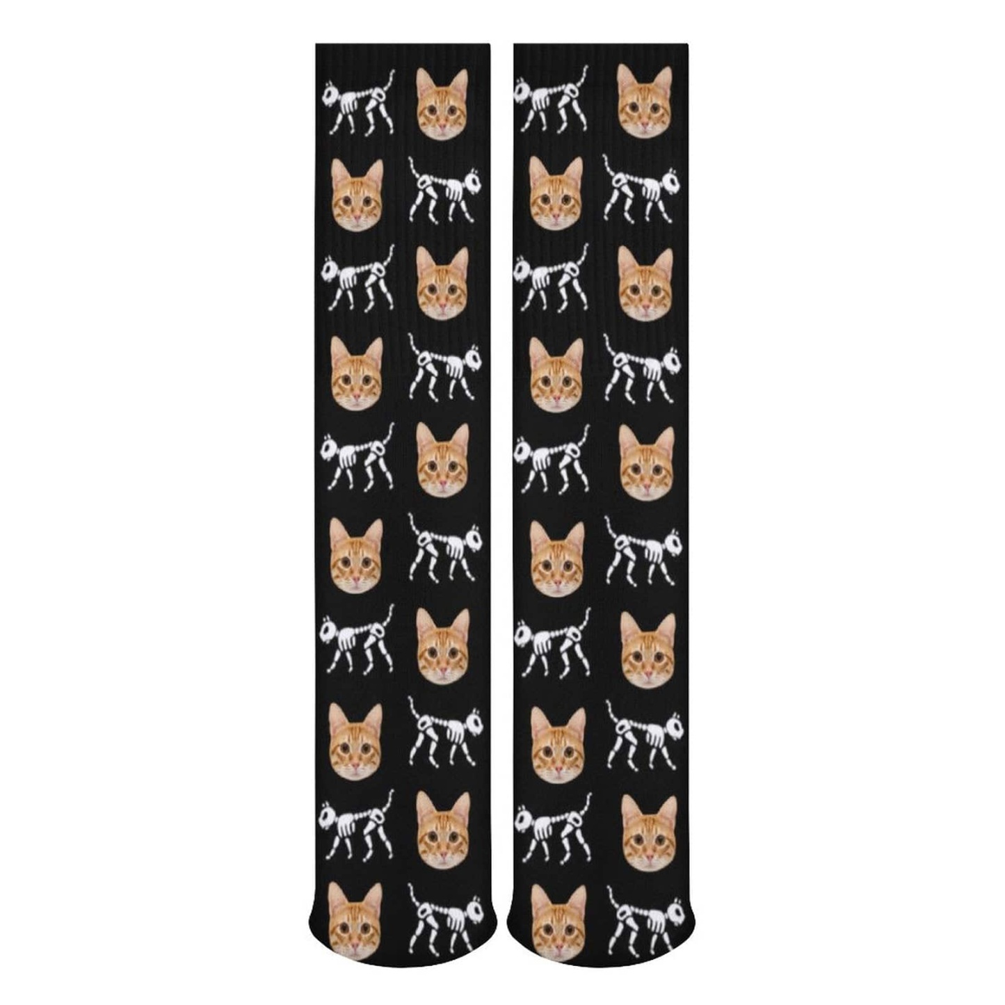 Custom Custom Cat Face Sublimated Crew Socks Skeleton Socks Personalized Funny Photo Socks Gift for Halloween - YesCustom