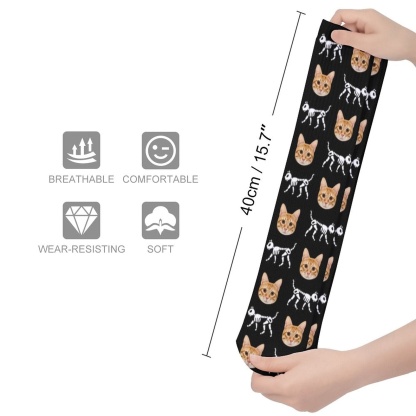 Custom Custom Cat Face Sublimated Crew Socks Skeleton Socks Personalized Funny Photo Socks Gift for Halloween - YesCustom