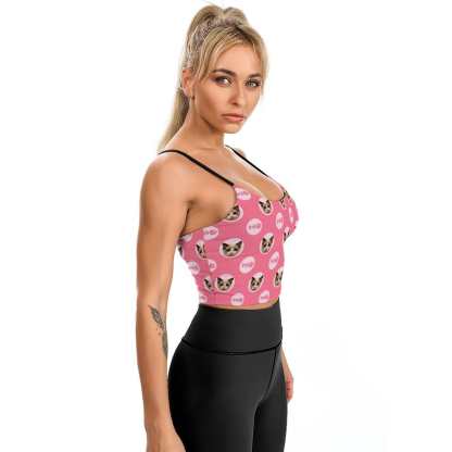 Custom Custom Cat Face Tops Personalized Fish Bone Women's Crop Camisole Top (With Chest Pad) - YesCustom