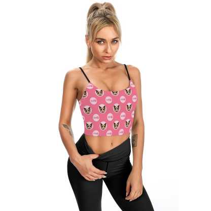 Custom Custom Cat Face Tops Personalized Fish Bone Women's Crop Camisole Top (With Chest Pad) - YesCustom