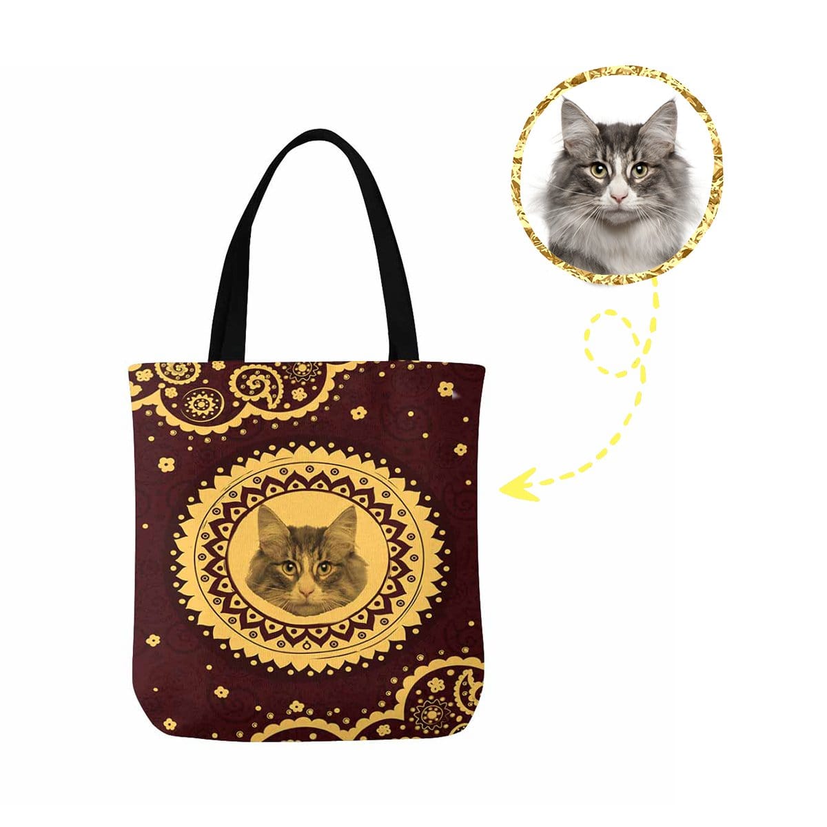 Custom Custom Cat Face Vintage Tribal Canvas Tote Bag - YesCustom