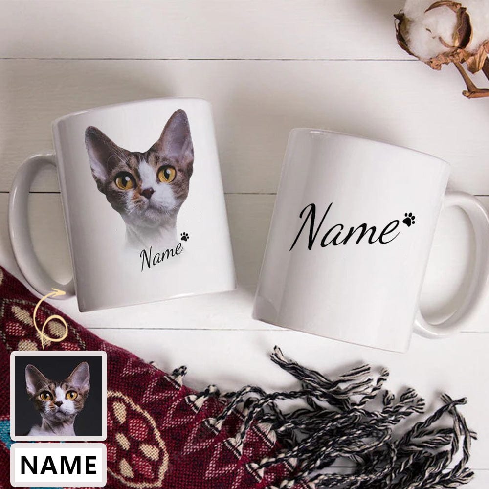 Custom Custom Cat Face&Name Footprint Classical White Mug - YesCustom