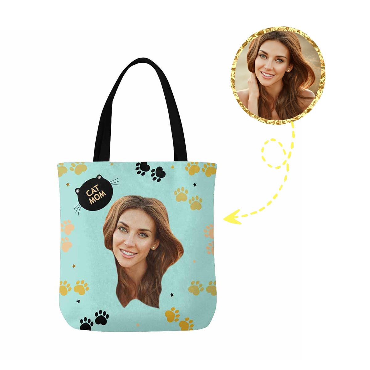 Custom Custom Cat Mom Face Canvas Tote Bag - YesCustom