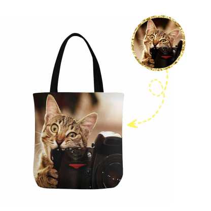 Custom Custom Cat Photo Canvas Tote Bag - YesCustom