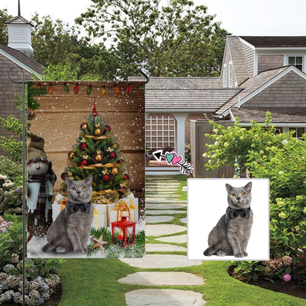Custom Custom Cat Photo Christmas Tree Garden Flag - YesCustom