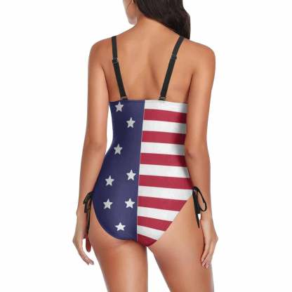 Custom Custom Cat Photo Swimsuit Personalized Women's New Drawstring Side One Piece Bathing Suit Gift Party - YesCustom