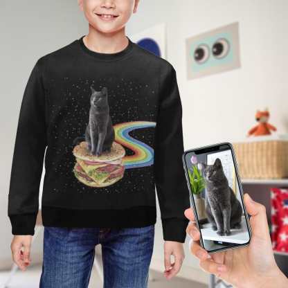 Custom Custom Cat's Photo Hamburger Kid's Crewneck Sweatshirt - YesCustom