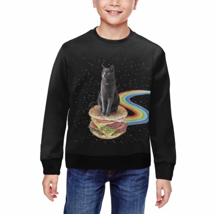 Custom Custom Cat's Photo Hamburger Kid's Crewneck Sweatshirt - YesCustom