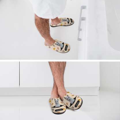 Custom Custom Cat's Photo & Name Fish Ball of Yarn All Over Print Cotton Slippers For Men Women - YesCustom