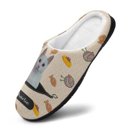 Custom Custom Cat's Photo & Name Fish Ball of Yarn All Over Print Cotton Slippers For Men Women - YesCustom