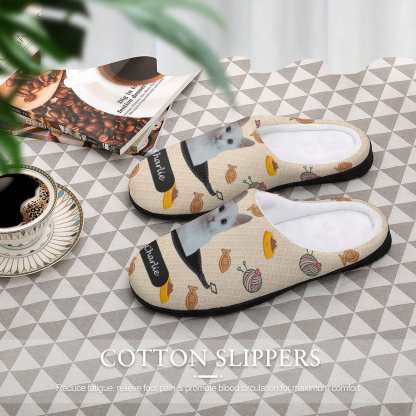 Custom Custom Cat's Photo & Name Fish Ball of Yarn All Over Print Cotton Slippers For Men Women - YesCustom
