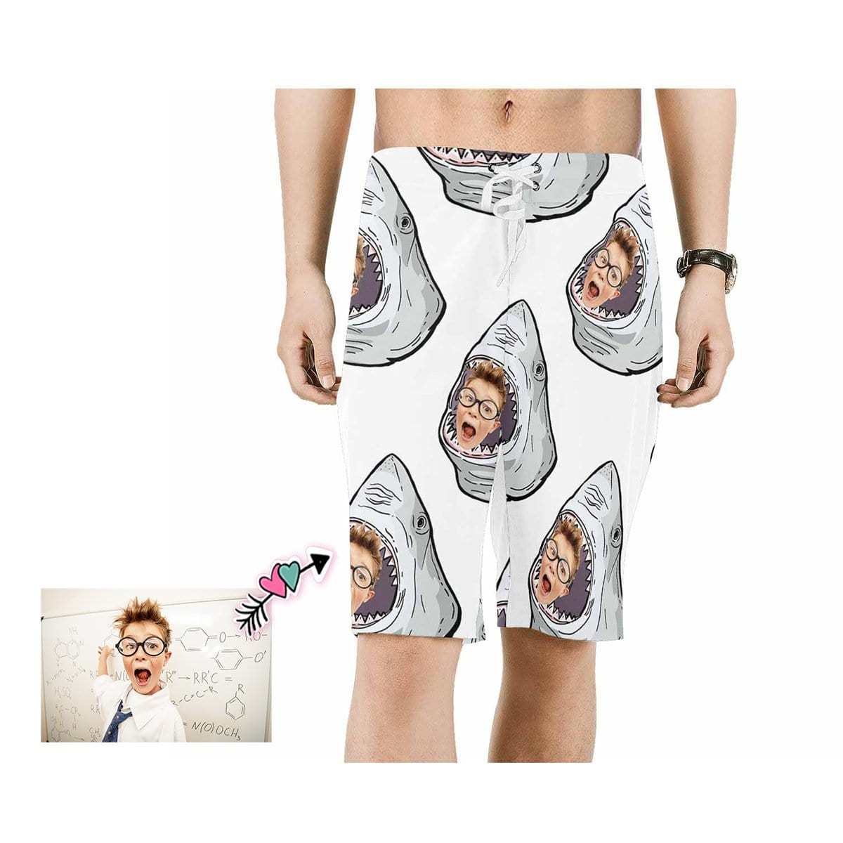 Custom Custom Child Face Attack Shark Men's Beach Shorts - YesCustom