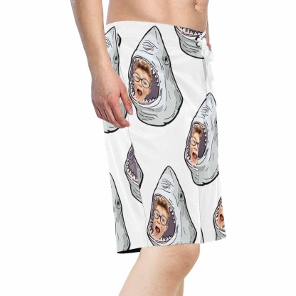 Custom Custom Child Face Attack Shark Men's Beach Shorts - YesCustom