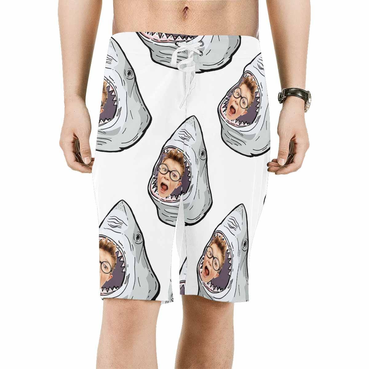 Custom Custom Child Face Attack Shark Men's Beach Shorts - YesCustom