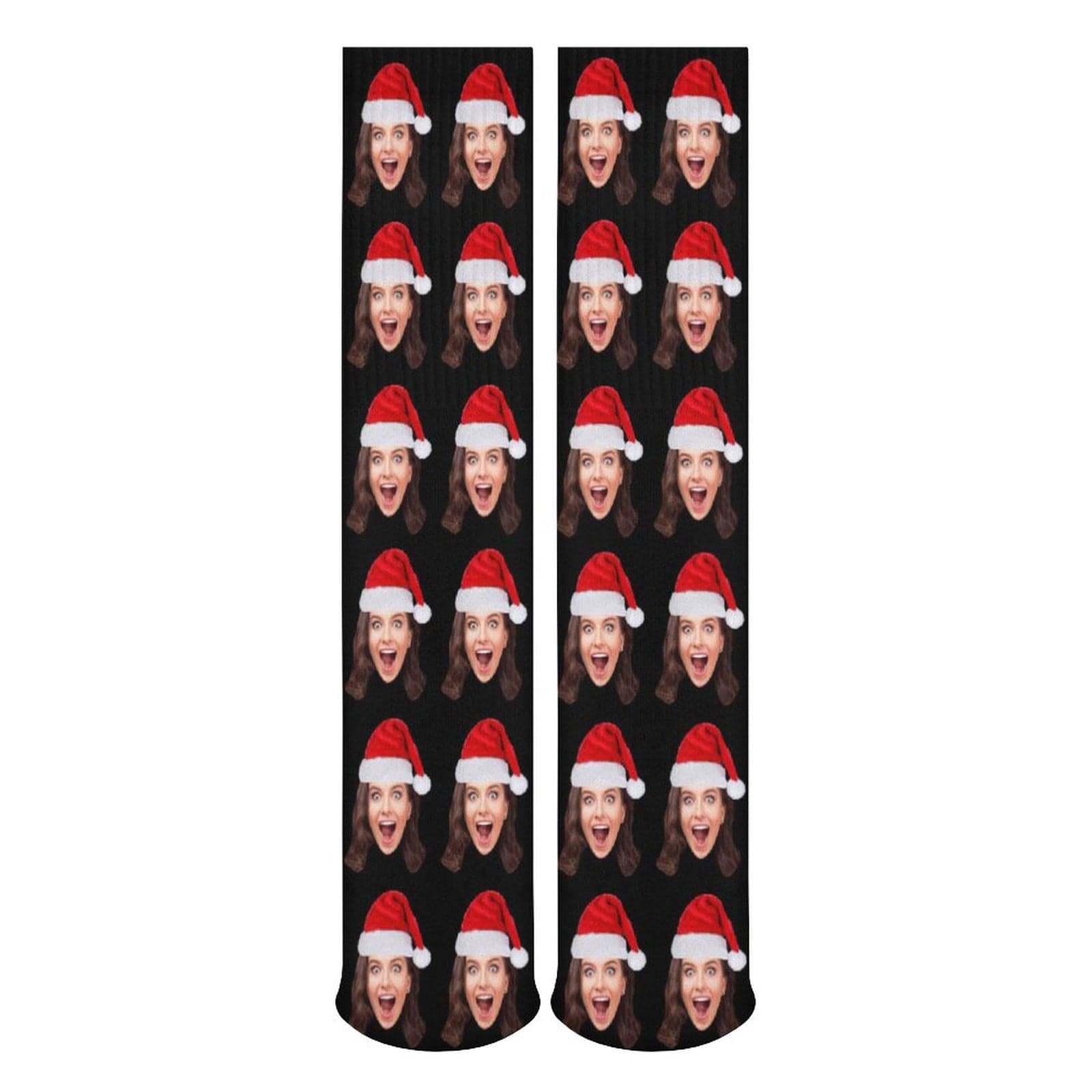 Custom Custom Christmas Face Socks Christmas Hat Black Personalised Face Printed on Socks Sublimated Crew Socks Christmas Gifts - YesCustom
