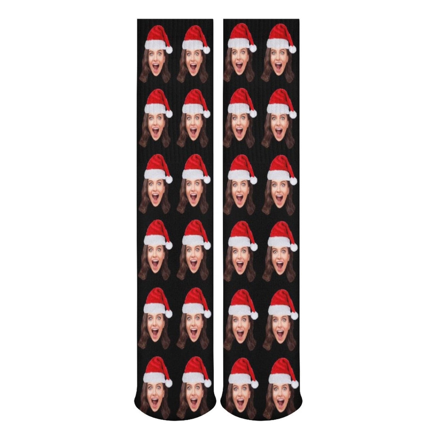 Custom Custom Christmas Face Socks Christmas Hat Black Personalised Face Printed on Socks Sublimated Crew Socks Christmas Gifts - YesCustom