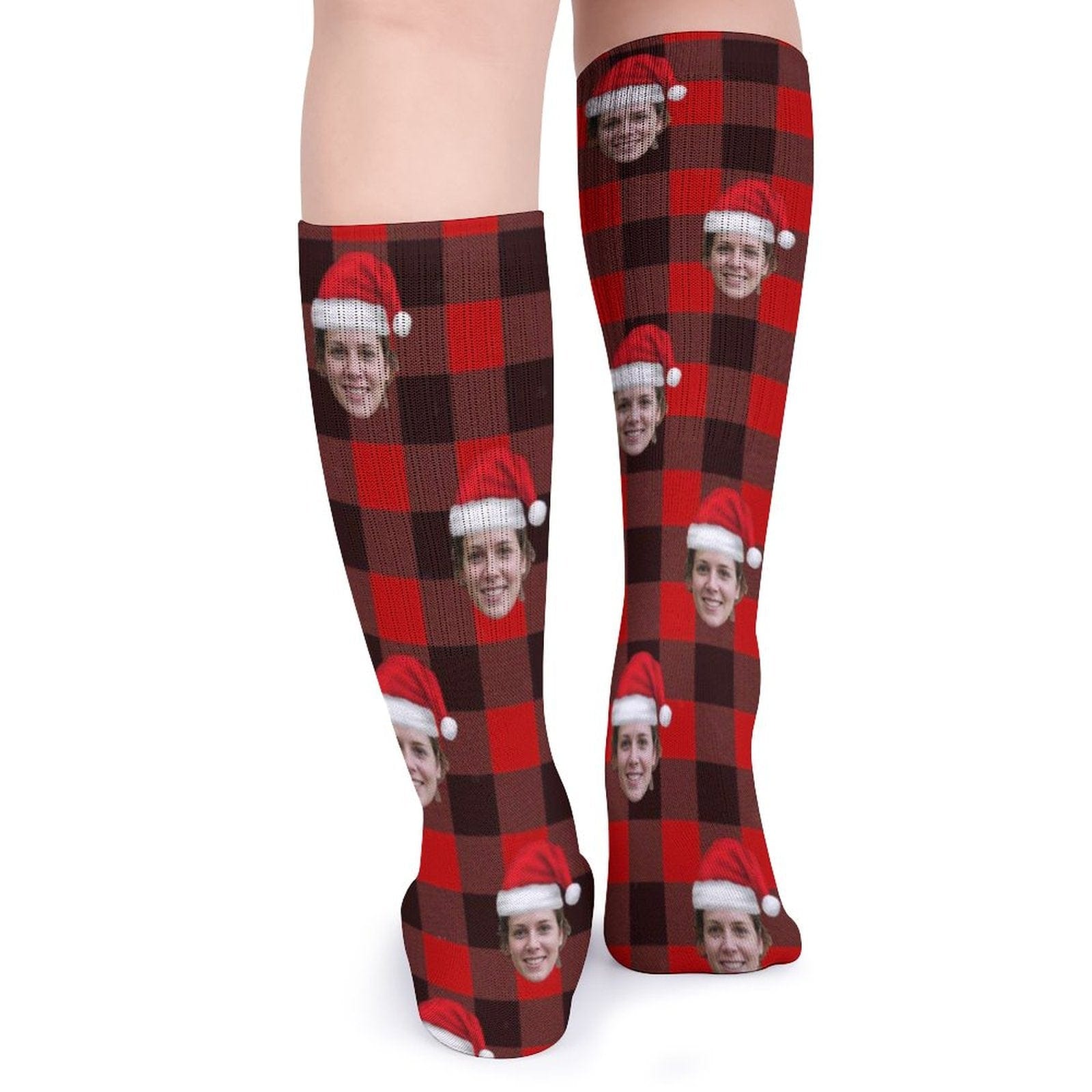 Custom Custom Christmas Face Socks Red Plaid Personalised Face Printed on Socks Sublimated Crew Socks Christmas Gifts - YesCustom