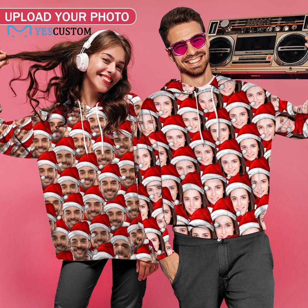 Custom Custom Christmas Hat Seamless Face Unisex Cool Hoodie Designs - YesCustom