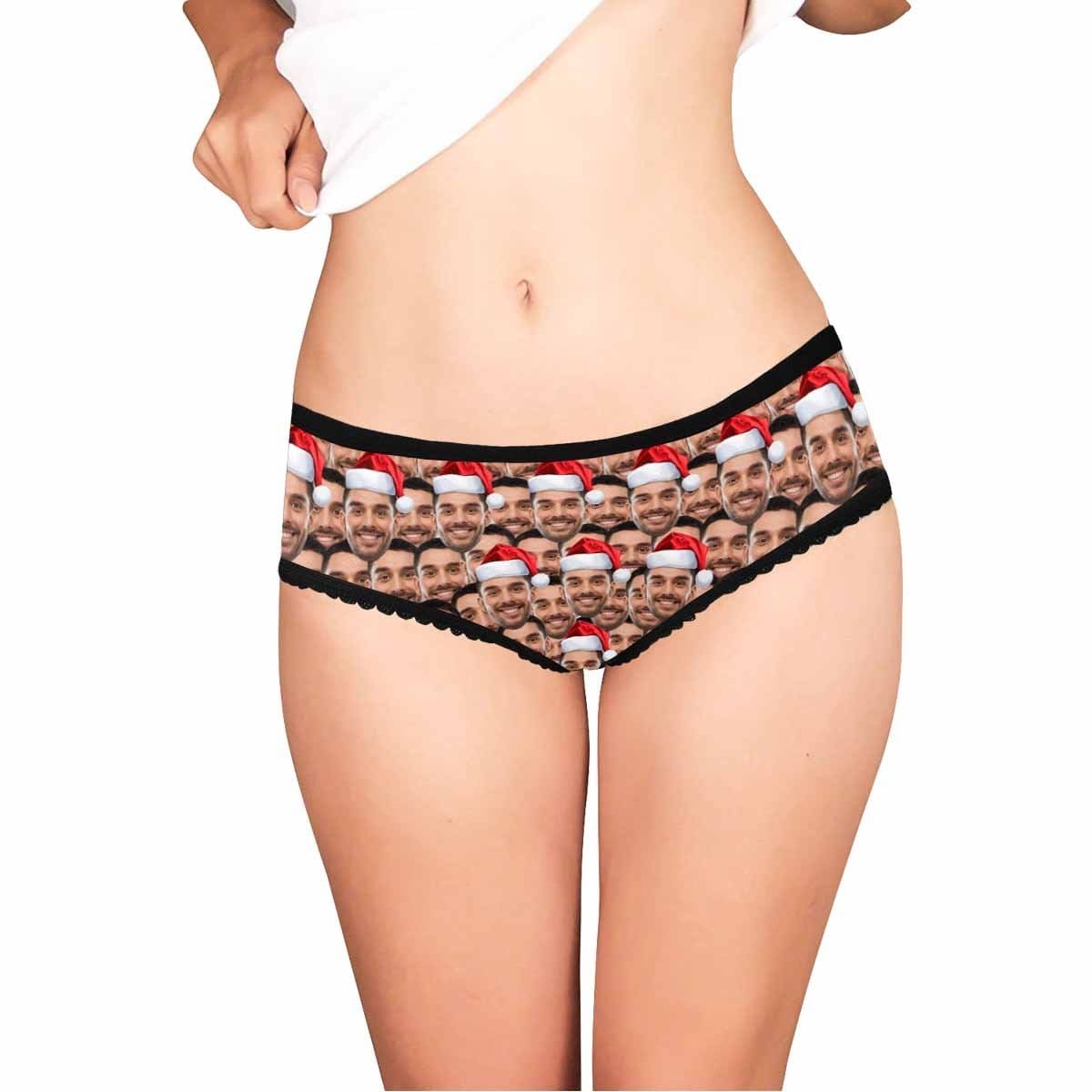 Custom Custom Christmas Hat Women's High-cut Briefs Personalized Face Underwear for Her - YesCustom