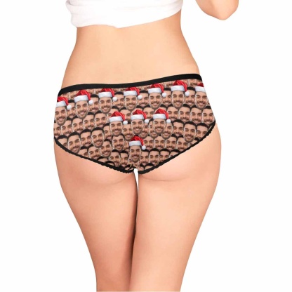 Custom Custom Christmas Hat Women's High-cut Briefs Personalized Face Underwear for Her - YesCustom