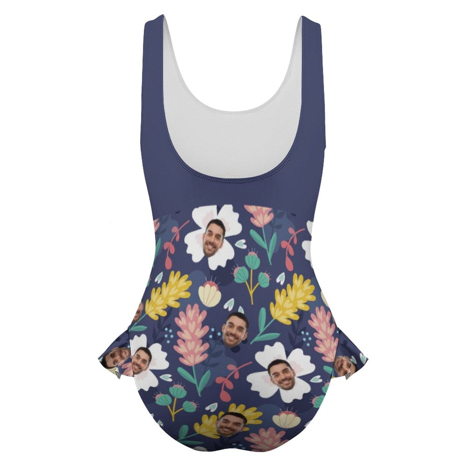 Custom Custom Color Flowers Face Swimsuit Personalized Shoulder Ruffle One Piece Bathing Suit For Women - YesCustom