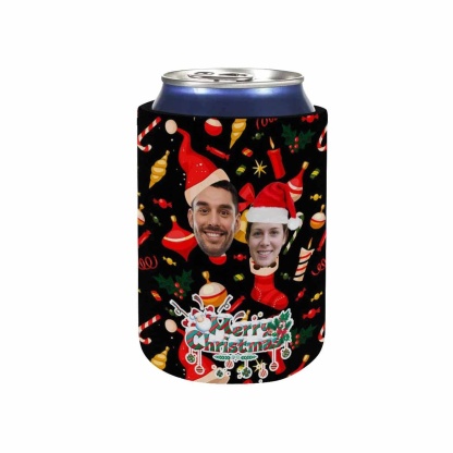 Custom Custom Couple Face Can Coolers Christmas Koozies Personalized Red Hat Neoprene Can Cooler Non Slip for Beer Cans and Bottles - YesCustom