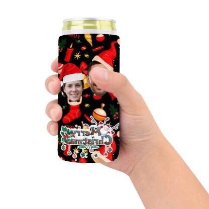 Custom Custom Couple Face Can Coolers Christmas Koozies Personalized Red Hat Neoprene Can Cooler Non Slip for Beer Cans and Bottles - YesCustom