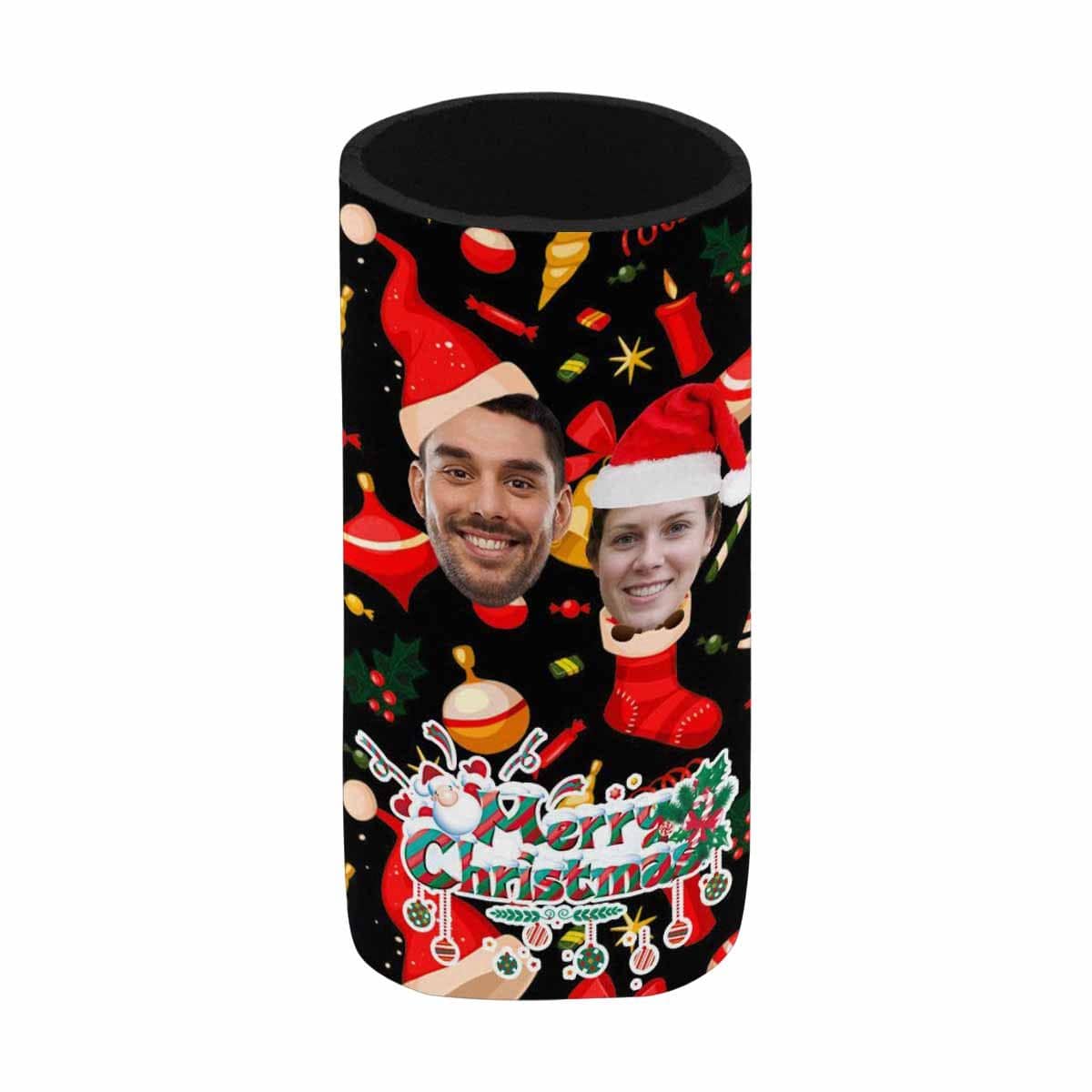 Custom Custom Couple Face Can Coolers Christmas Koozies Personalized Red Hat Neoprene Can Cooler Non Slip for Beer Cans and Bottles - YesCustom