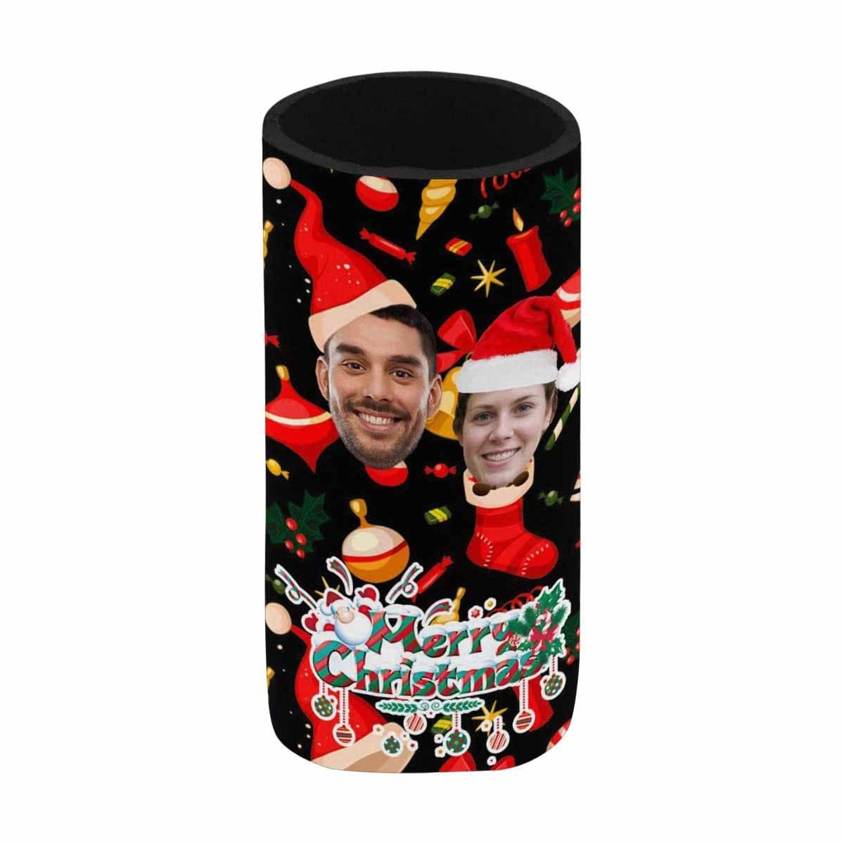 Custom Custom Couple Face Can Coolers Christmas Koozies Personalized Red Hat Neoprene Can Cooler Non Slip for Beer Cans and Bottles - YesCustom