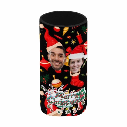 Custom Custom Couple Face Can Coolers Christmas Koozies Personalized Red Hat Neoprene Can Cooler Non Slip for Beer Cans and Bottles - YesCustom