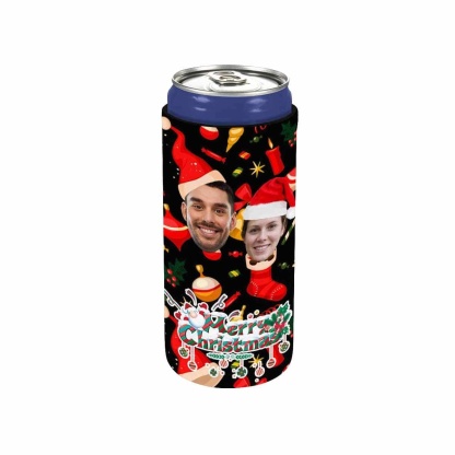 Custom Custom Couple Face Can Coolers Christmas Koozies Personalized Red Hat Neoprene Can Cooler Non Slip for Beer Cans and Bottles - YesCustom