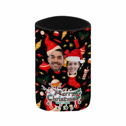 Custom Custom Couple Face Can Coolers Christmas Koozies Personalized Red Hat Neoprene Can Cooler Non Slip for Beer Cans and Bottles - YesCustom